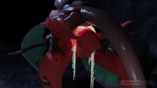 Похотливая 3D летучая мышь покемон сверлит похотливого дракона в пещере