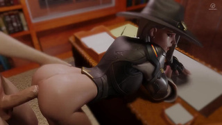Большой хер пердолит анал Ashe, пока она стоит по собачьи у стола
