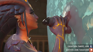Symmetra посасывает пенис Bad Dragon через телепорт